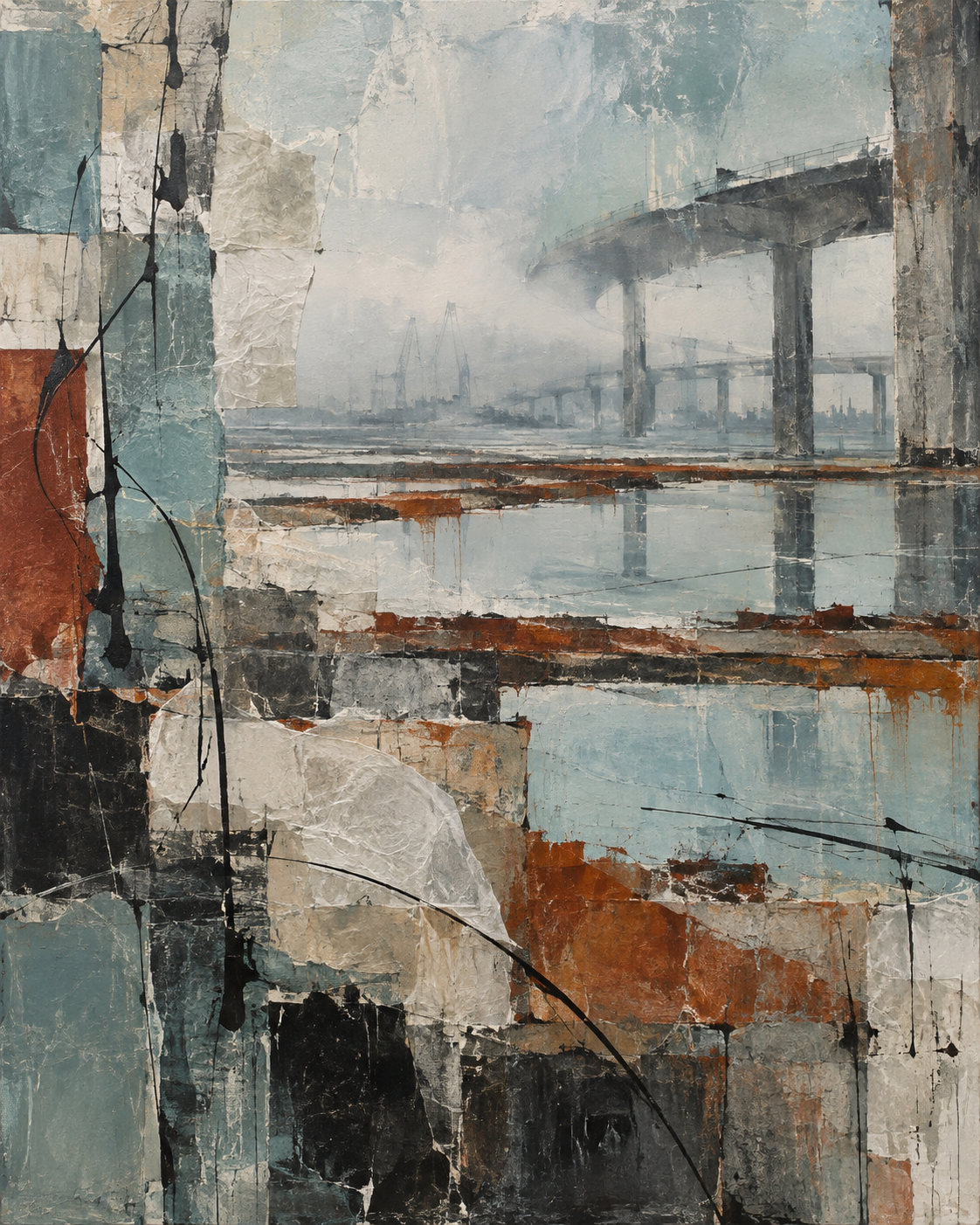 Overpass Weather mixed-media painting