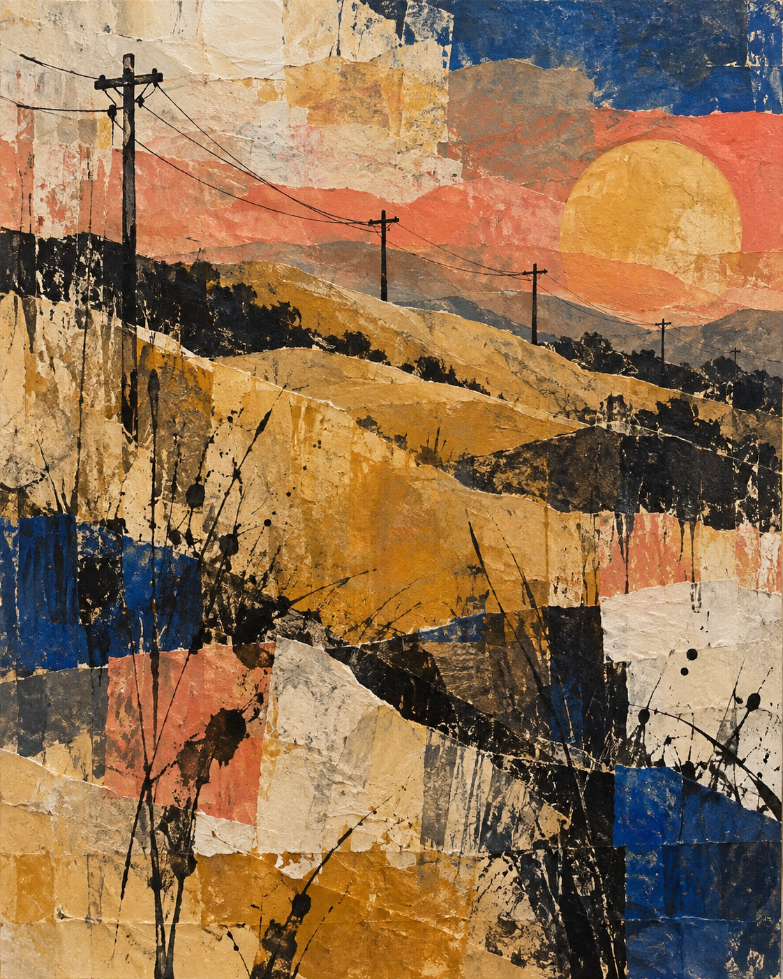 Dry Lines at Dusk mixed-media painting